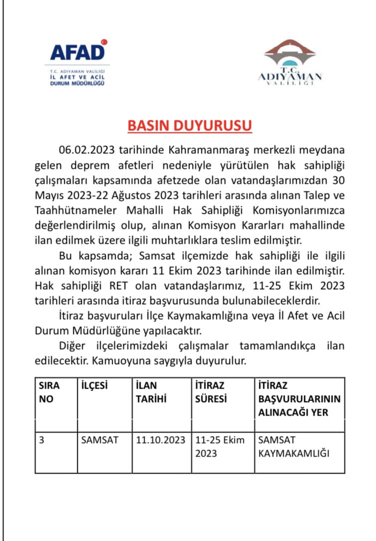 Samsat Hak Sahipliği İtiraz Süreci ile İlgili Duyuru !